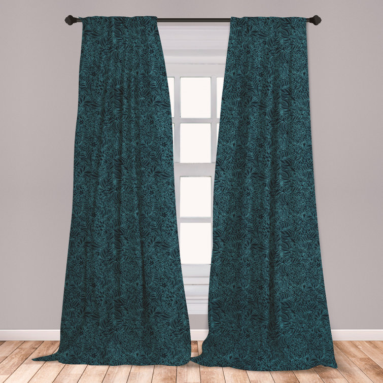 East Urban Home Ambesonne Navy And Teal Curtains, Abstract Flourish